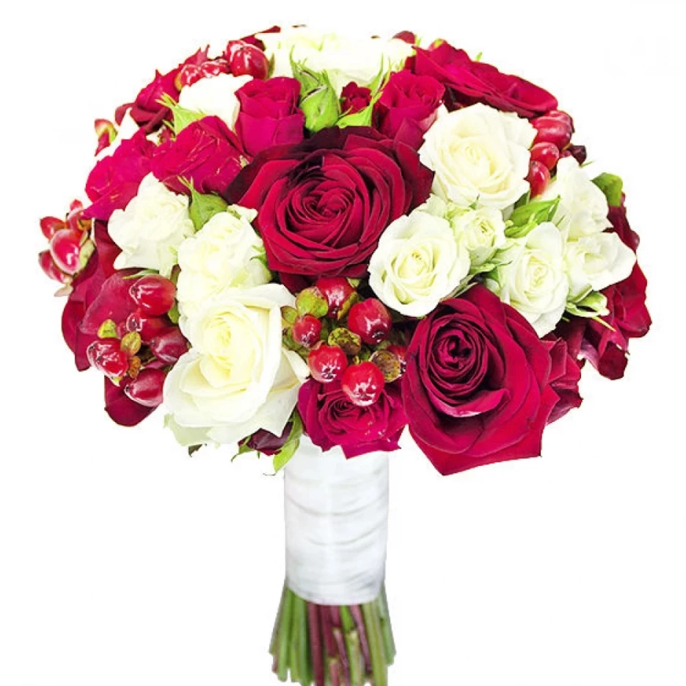 букет невесты из красных и белых роз